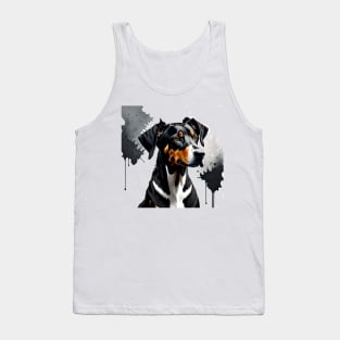 Ink-Splattered Excellence: Natural Ear Doberman Portrait Tank Top